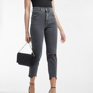 NWT Express Super High Waisted Black Ripped Raw Hem Mom Jeans size 10R NWT